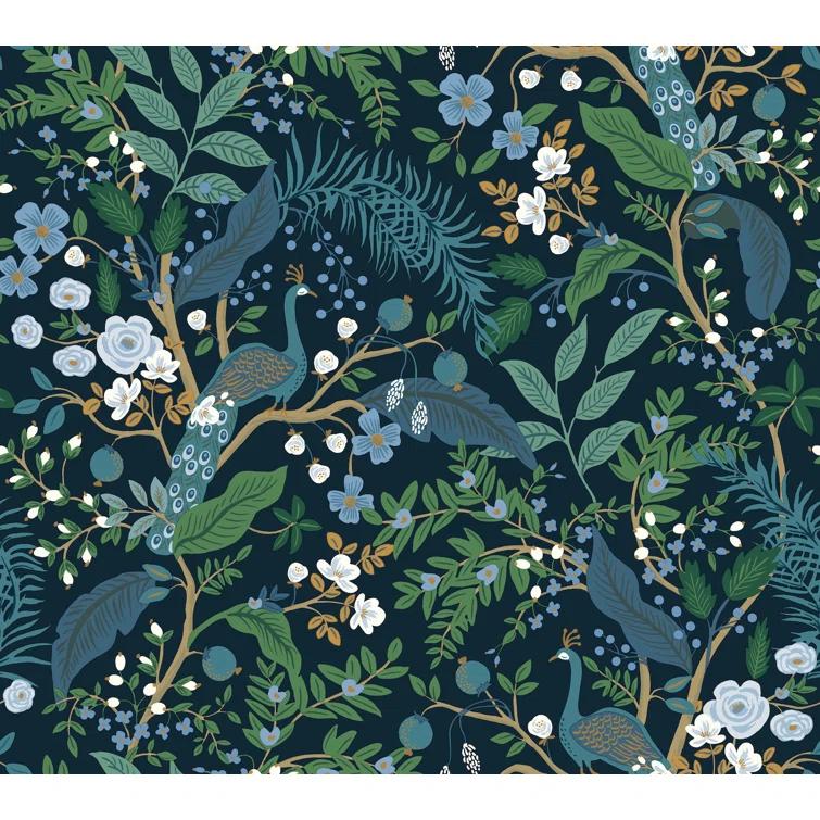 Peacock Garden Navy Peel and Stick Wallpaper