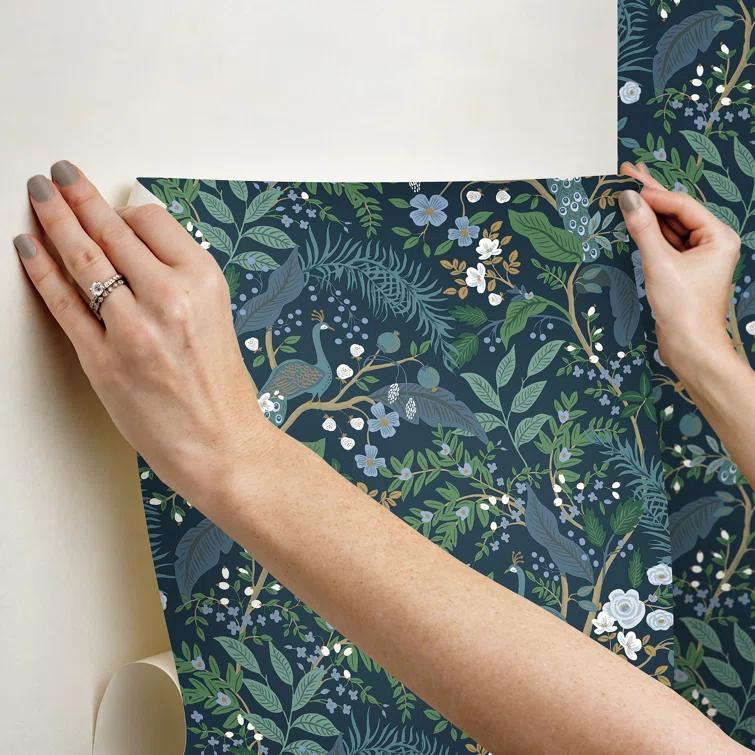 Peacock Garden Navy Peel and Stick Wallpaper