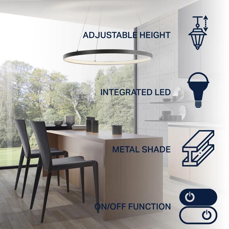 Bradley 15.7" Round Integrated LED Metal Pendant, Matte Black