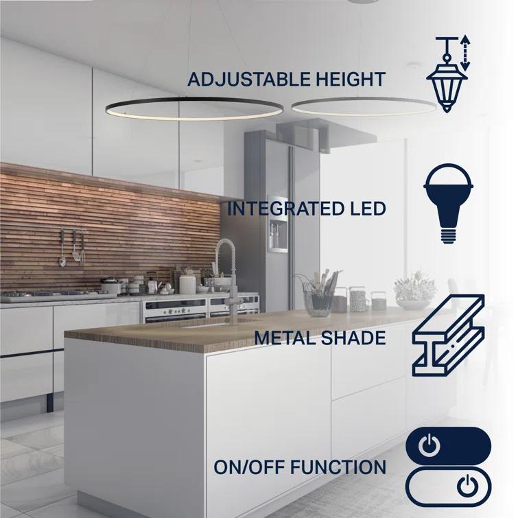 Circulo 35" Metal Round Modern Contemporary LED Integrated Pendant, Black