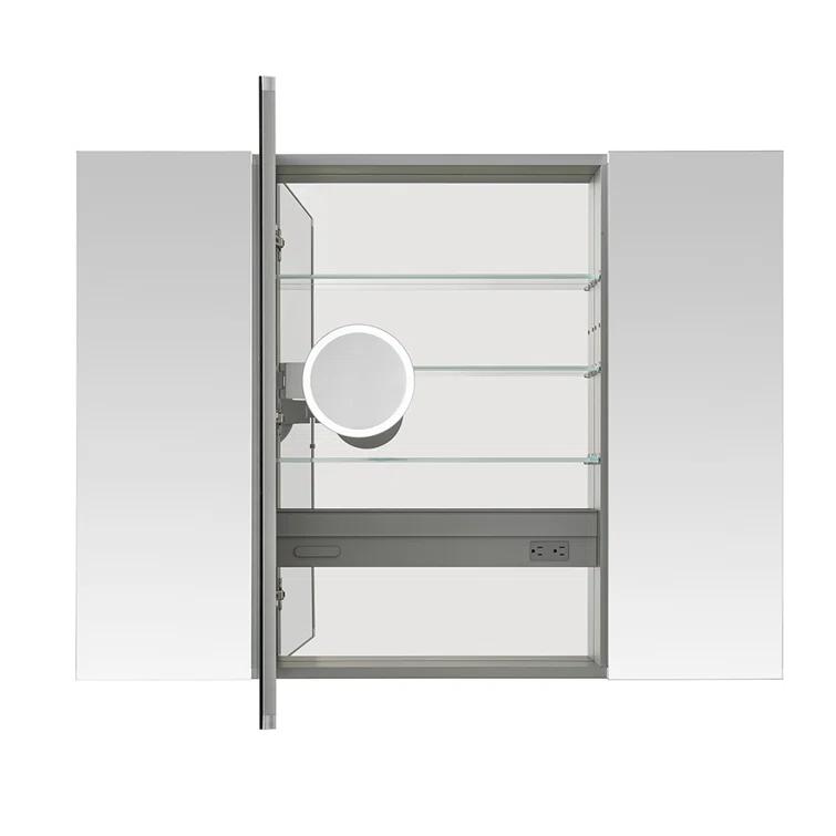 Royale Medicine Cabinet with Electrical Outlets, Defogger, Adjustable LED 3X Magnifying Mirror.