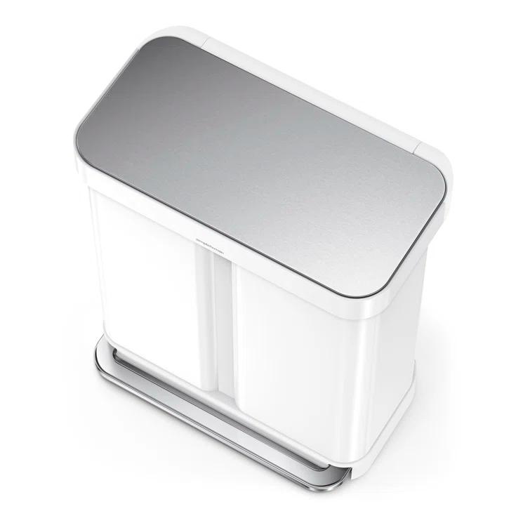 Simplehuman 58 Liter Recycling Kitchen Trash Can with Liner Pocket, White Steel