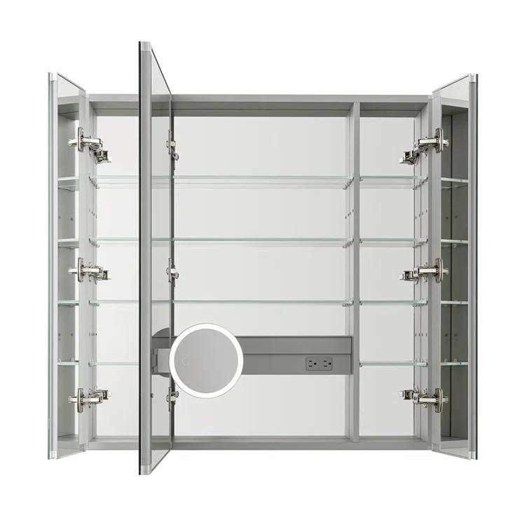 AQUADOM R3-3636E Royale Medicine Cabinet with Electrical Outlets, Defogger, Adjustable LED 3X Magnifying Mirror.