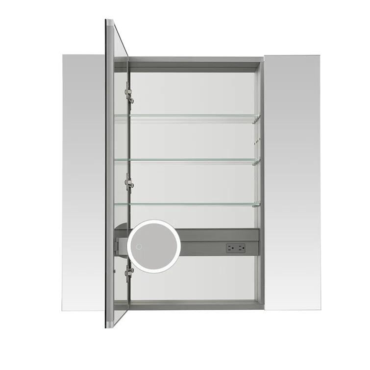 AQUADOM R3-3636E Royale Medicine Cabinet with Electrical Outlets, Defogger, Adjustable LED 3X Magnifying Mirror.