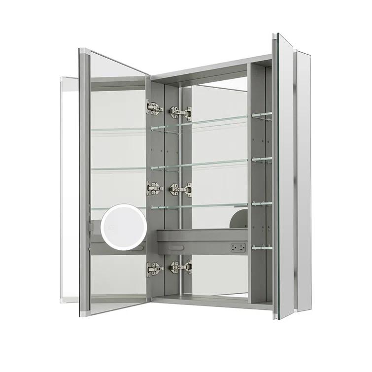 AQUADOM R3-3636E Royale Medicine Cabinet with Electrical Outlets, Defogger, Adjustable LED 3X Magnifying Mirror.