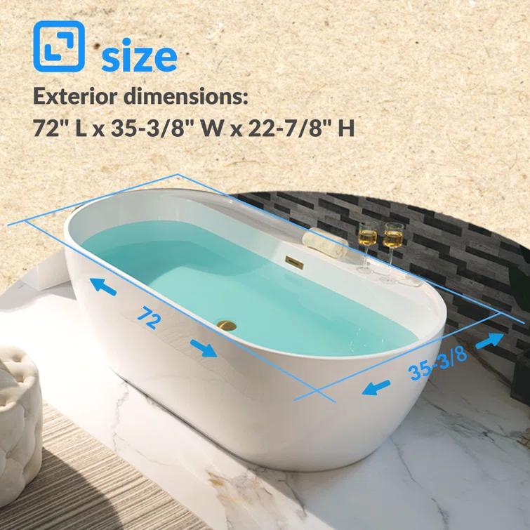 WoodBridge 72'' x 35.375'' Freestanding Acrylic Double Ended Bathtub with Wide Rim,  - Available in Glossy White/Black, with 5 Finish Options for Trim B0059-BG