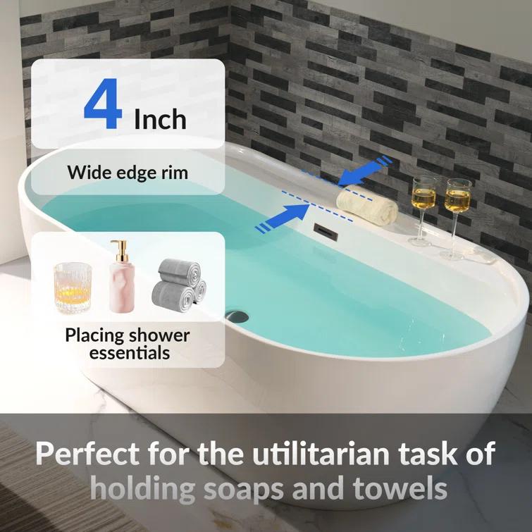 WoodBridge 72'' x 35.375'' Freestanding Acrylic Double Ended Bathtub with Wide Rim,  - Available in Glossy White/Black, with 5 Finish Options for Trim B0059-BG