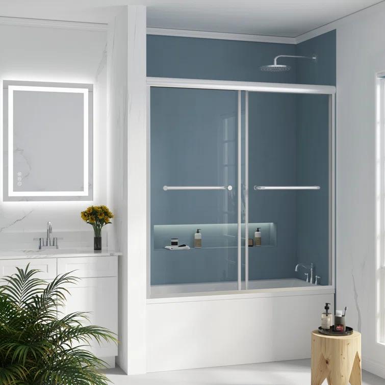 Jraty 57-60'' W x 62'' H Double Sliding Tub Door with Clear Tempered Glass