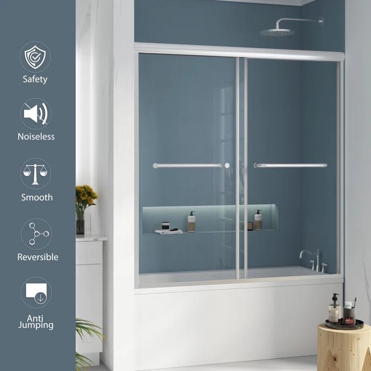 Jraty 57-60'' W x 62'' H Double Sliding Tub Door with Clear Tempered Glass
