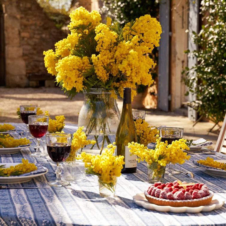 Blue Marine Floral Rectangular Fabric Tablecloth 71x128