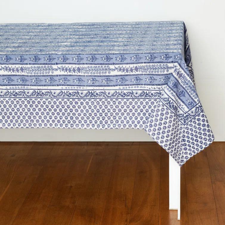 Blue Marine Floral Rectangular Fabric Tablecloth 71x128