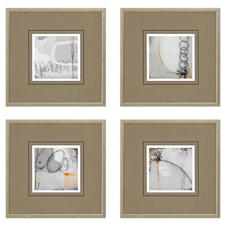 Champagne Gold Framed 15" Square Abstract Wall Art Set
