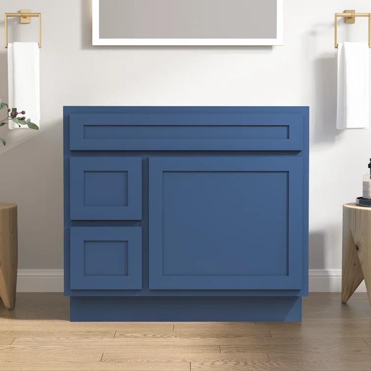 Vanity Art 36 Inch Single Shutter Door Bathroom Vanity Base Cabinet with 2 Functioning Shaker Drawers, Strudy Floor Mount Storage Cabinet Organizer for Bedroom, Living Room, Kitchen, VA4036-2LBLUE