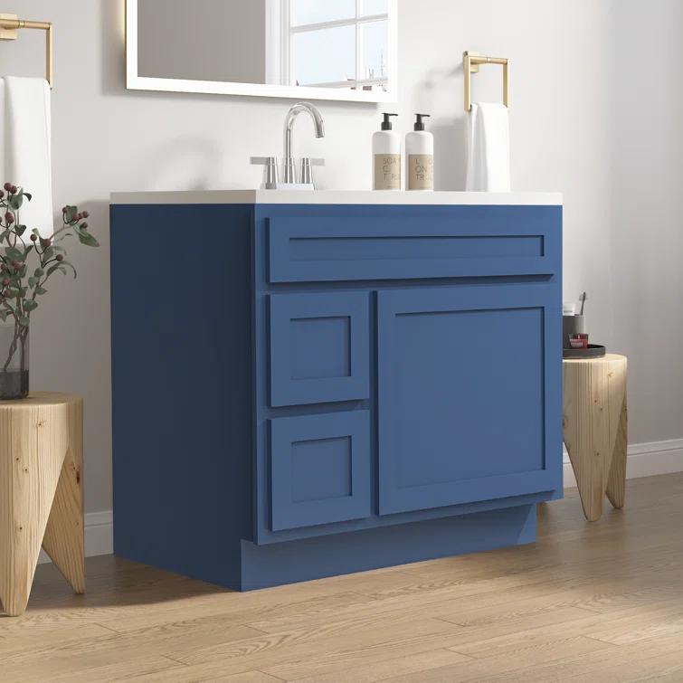 Vanity Art 36 Inch Single Shutter Door Bathroom Vanity Base Cabinet with 2 Functioning Shaker Drawers, Strudy Floor Mount Storage Cabinet Organizer for Bedroom, Living Room, Kitchen, VA4036-2LBLUE