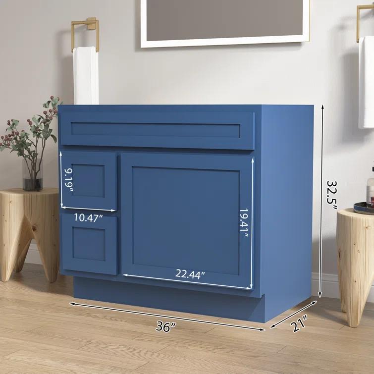 Vanity Art 36 Inch Single Shutter Door Bathroom Vanity Base Cabinet with 2 Functioning Shaker Drawers, Strudy Floor Mount Storage Cabinet Organizer for Bedroom, Living Room, Kitchen, VA4036-2LBLUE