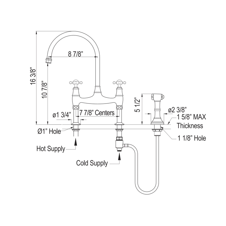 Georgian Era Bridge Kitchen Faucet With Side Spray