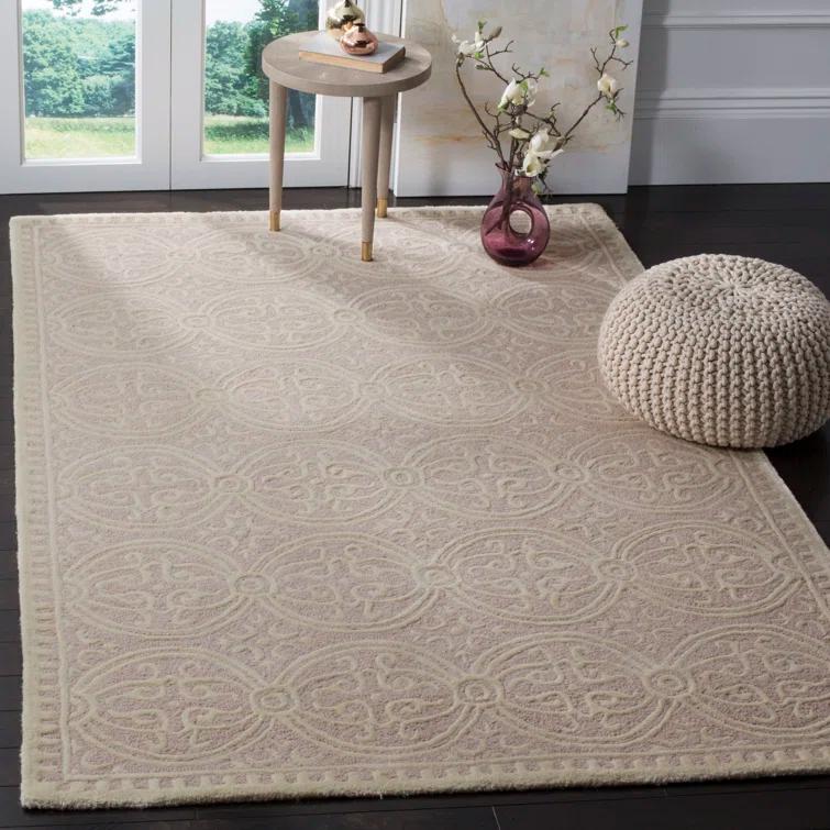 SAFAVIEH Cambridge Leslie Geometric Wool Area Rug, Light Pink/Ivory, 2'6" x 4'