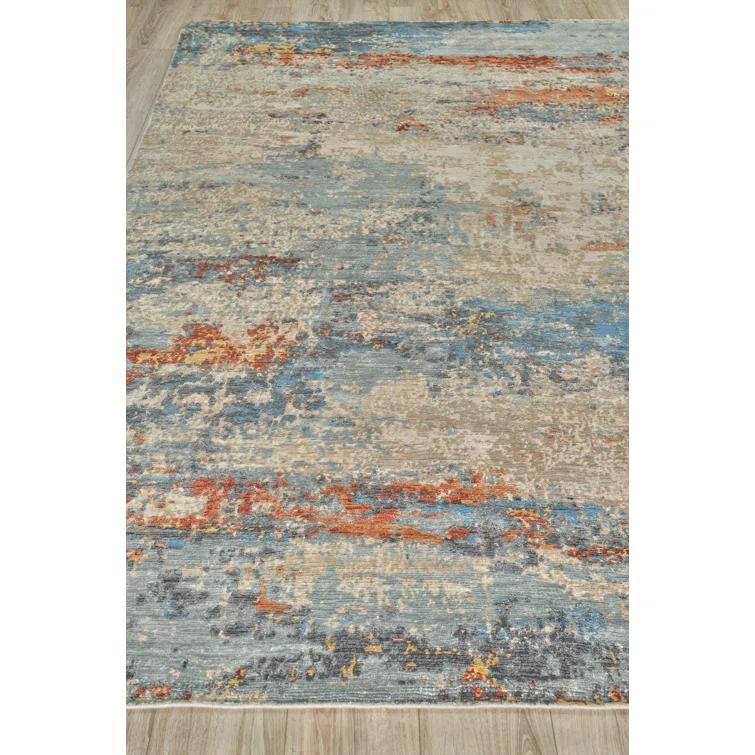 Laureno Abstract Hand-Knotted Synthetic Blue/Gray Area Rug