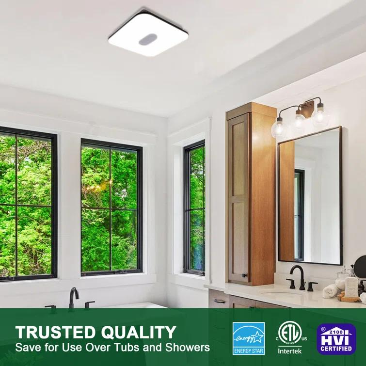 90 CFM Energy Star Bathroom Ventilation with Lighting Square Exhaust Night Light Fan Bathroom Fan