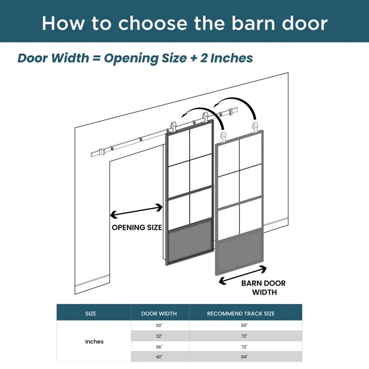 Metal and Glass Sliding Barn Door with Installation Hardware Kit ( Soft-close Included)