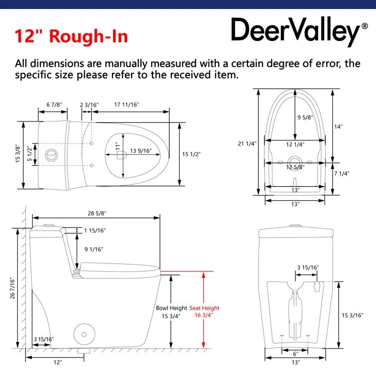 DeerValley Prism Dual-Flush Elongated One-Piece Toilet with Glazed Surface Lower Water Tank for Space Saving (Seat Included)