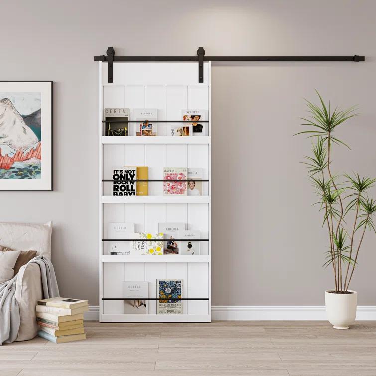 ARK DESIGN 84"H Wood and Primed Bookshelf Style Barn Door with Mounting Hardware Kit