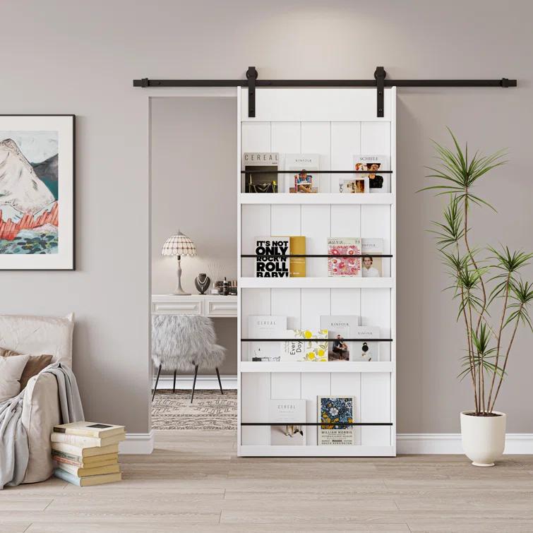 ARK DESIGN 84"H Wood and Primed Bookshelf Style Barn Door with Mounting Hardware Kit