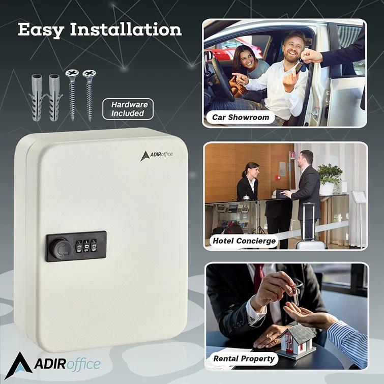 AdirOffice 30-Key Steel Secure Key Cabinet with Combination Lock (Set of 2)