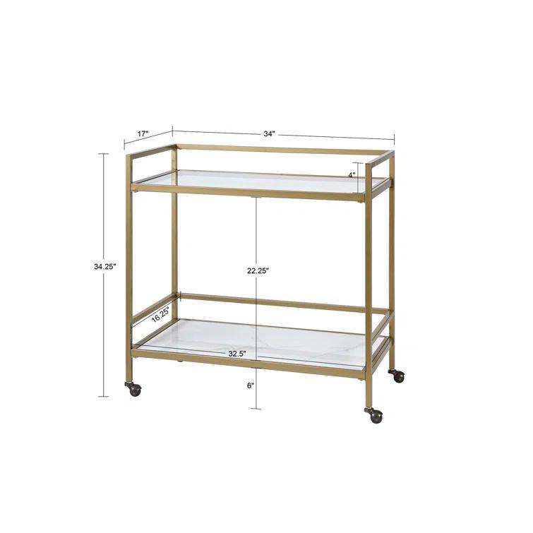 Martha Stewart Lionel 2-Tier Bar Cart with Glass Top and Ceramic Shelf