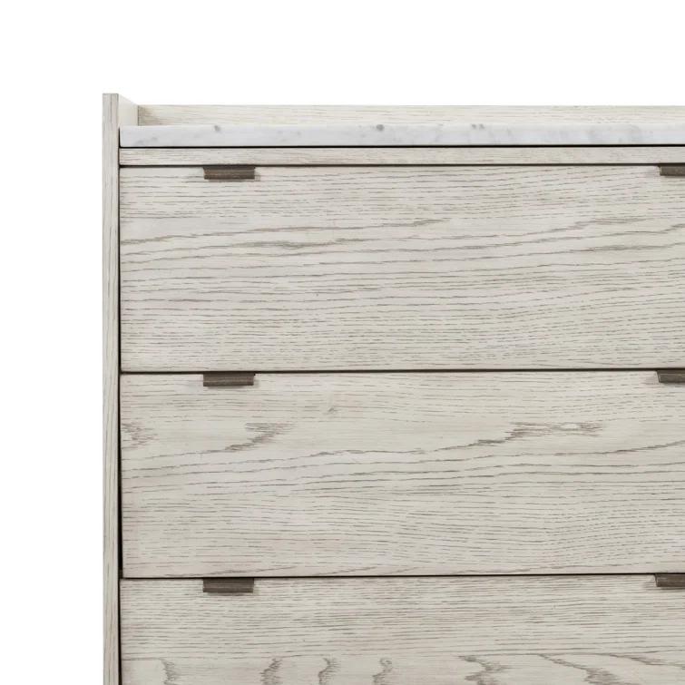Elegant Vintage White Oak and Italian Marble 6-Drawer Dresser
