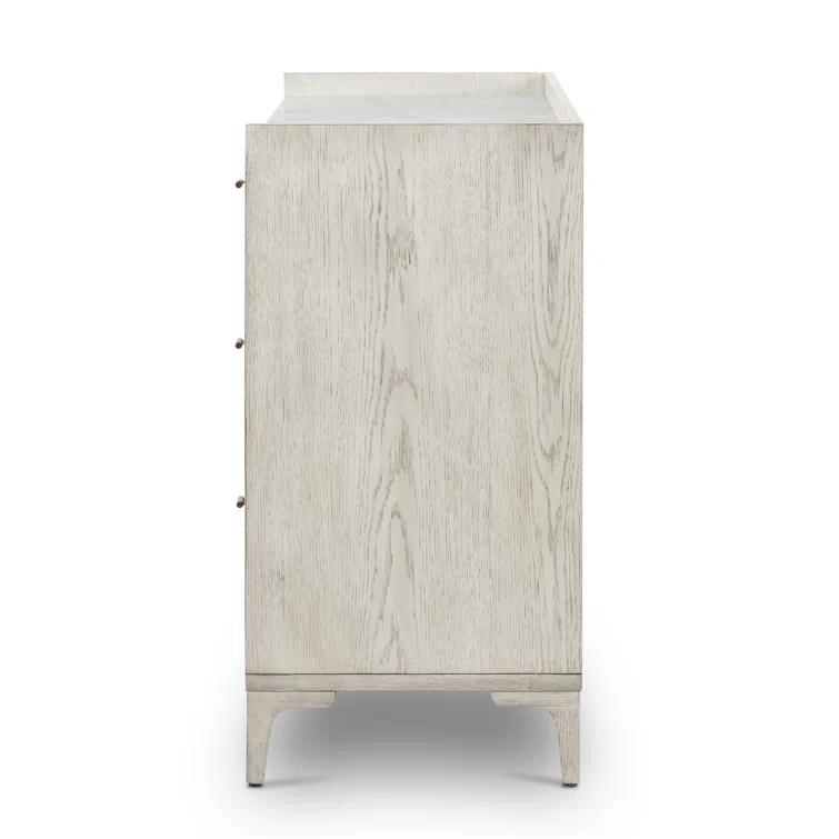 Elegant Vintage White Oak and Italian Marble 6-Drawer Dresser