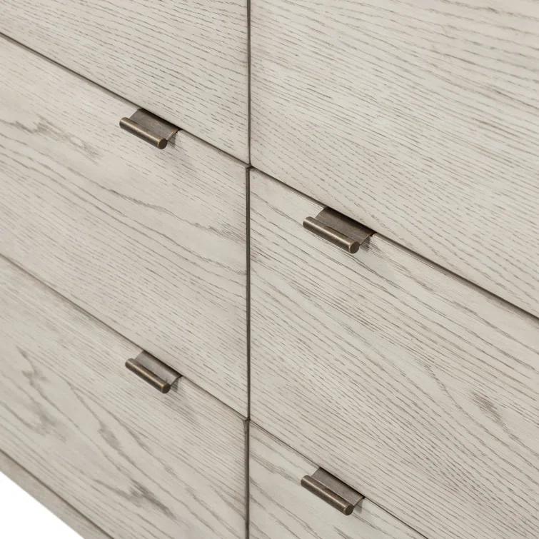 Elegant Vintage White Oak and Italian Marble 6-Drawer Dresser