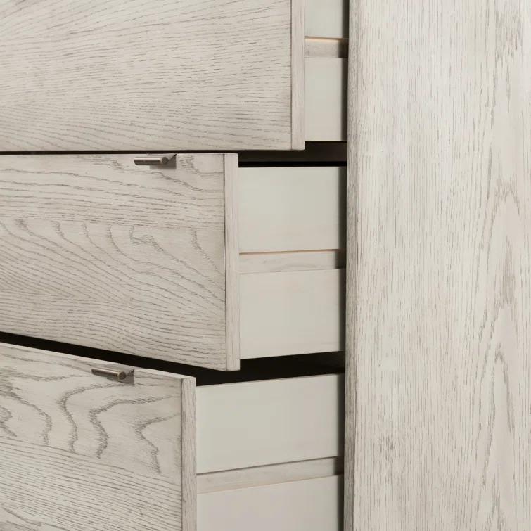 Elegant Vintage White Oak and Italian Marble 6-Drawer Dresser