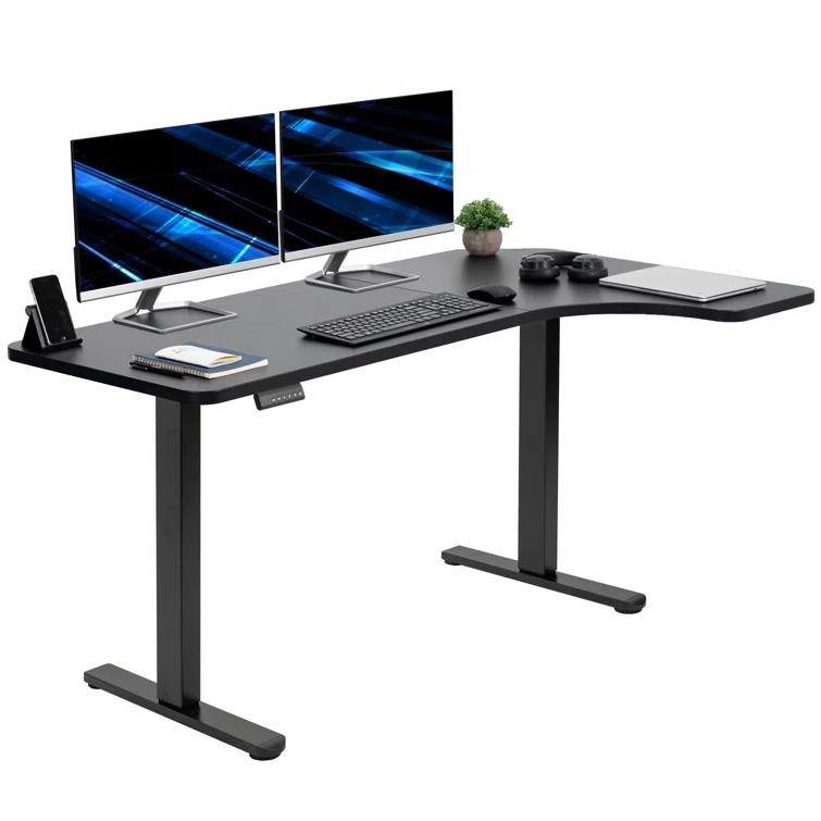 VIVO Black Electric 58" x 35" Dual Motor Standing Corner Desk, DESK-KIT-E2RB