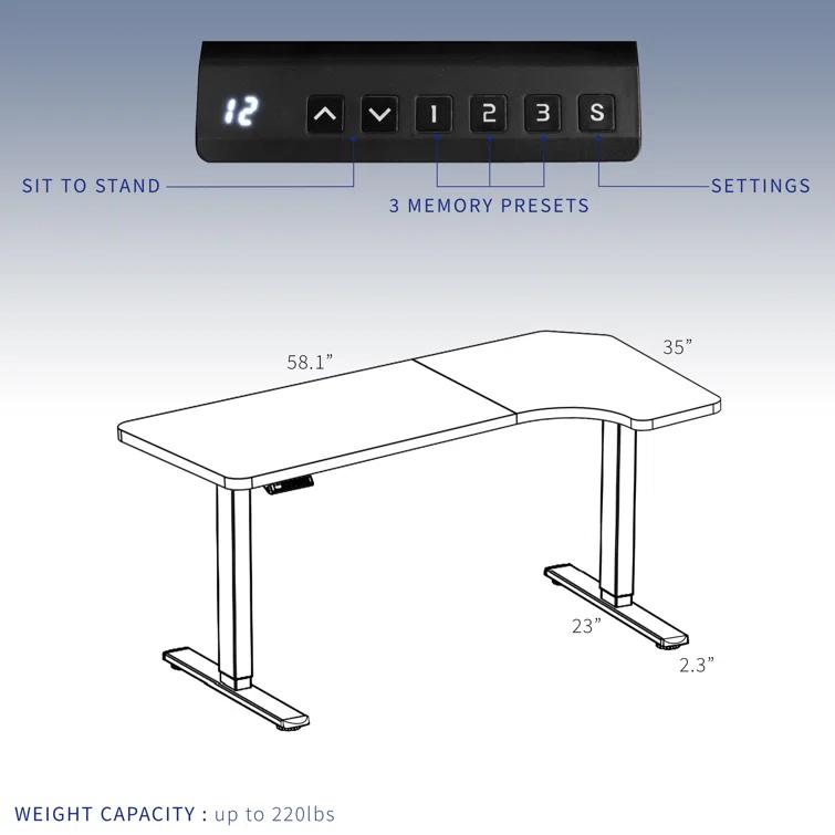 VIVO Black Electric 58" x 35" Dual Motor Standing Corner Desk, DESK-KIT-E2RB