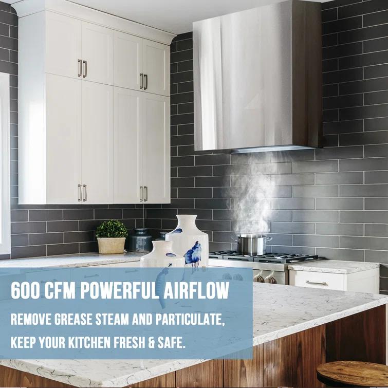 Akicon Stainless Steel 600 CFM Ducted (Vented) Wall Range Hood with Baffle Filter