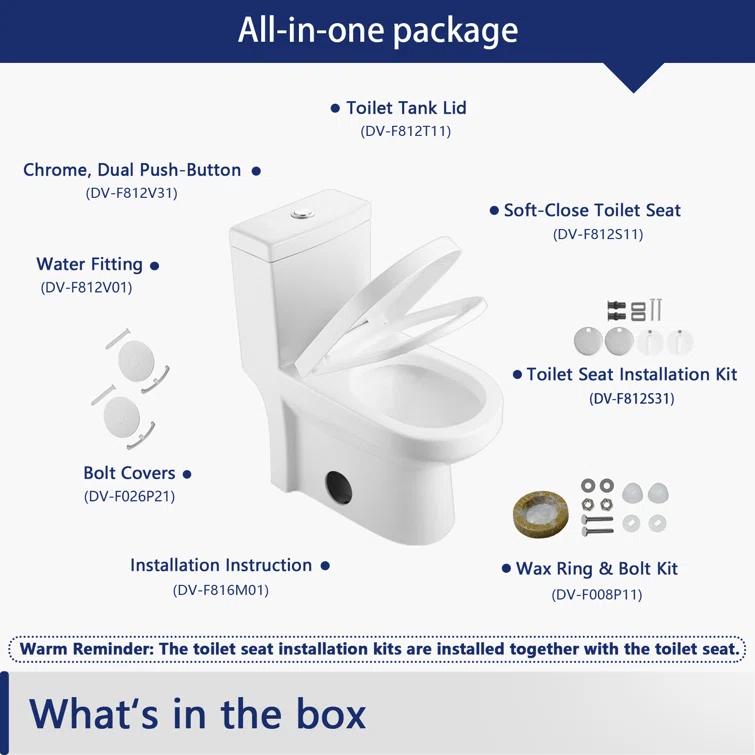 DeerValley Liberty Compact Toilets One-Piece Toilet With High-Efficiency Flush Round Toilet for Space-Saving Floor Mounted (Seat Included)