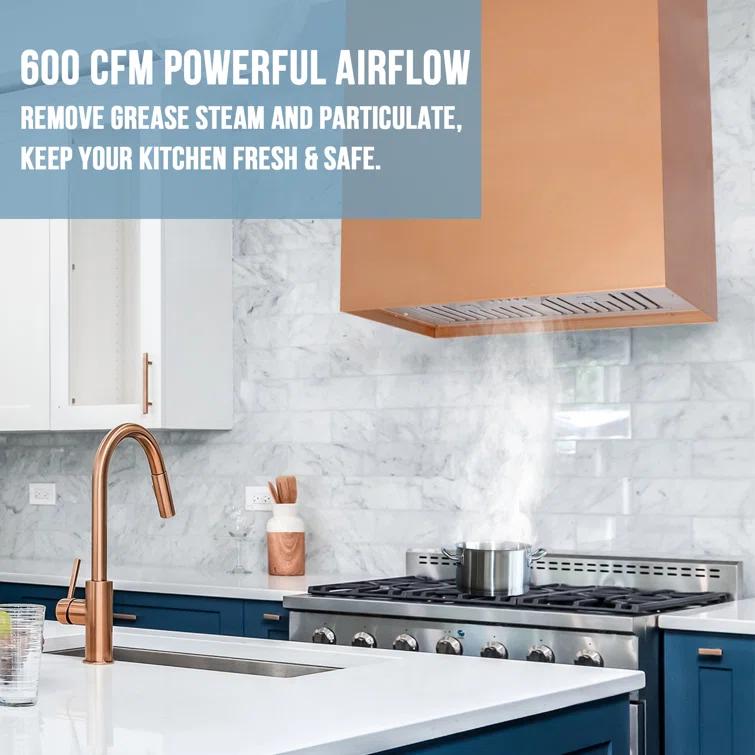 Akicon Stainless Steel 600 CFM Ducted (Vented) Wall Range Hood with Baffle Filter