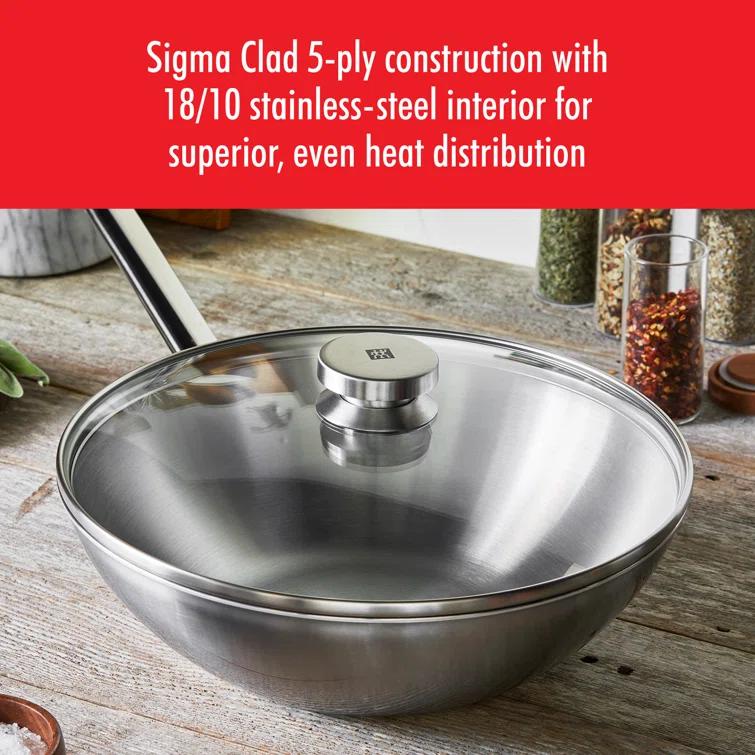 Plus 11.81" 18/10 Stainless Steel Non-Stick Wok with Lid