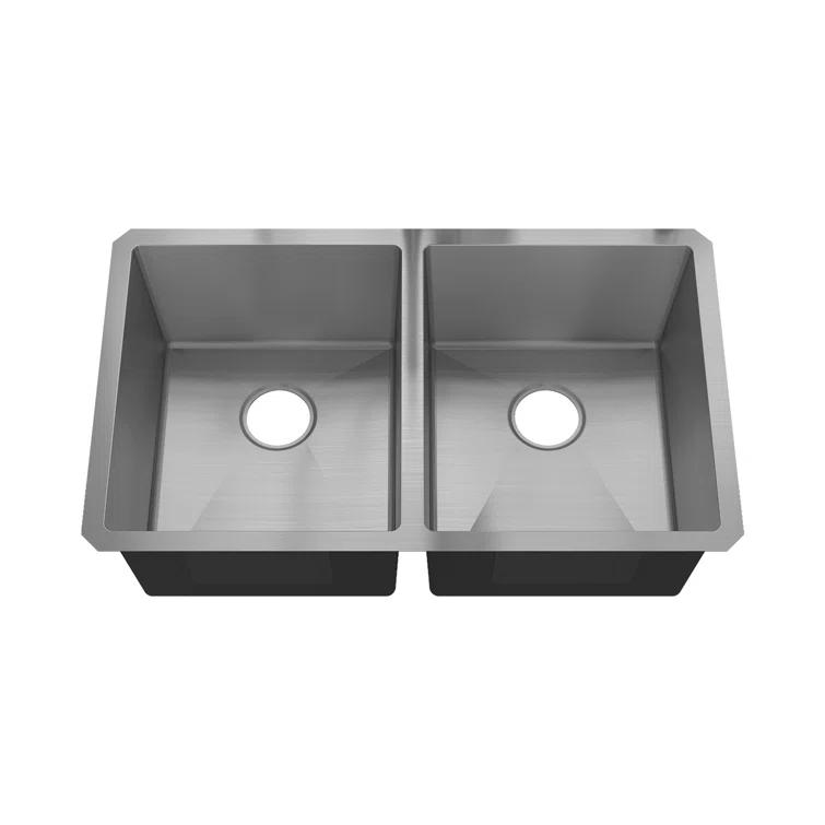 Sinber 32" x 19" Undermount Double Bowl Kitchen Sink with 18 Gauge 304 Stainless Steel Satin Finish