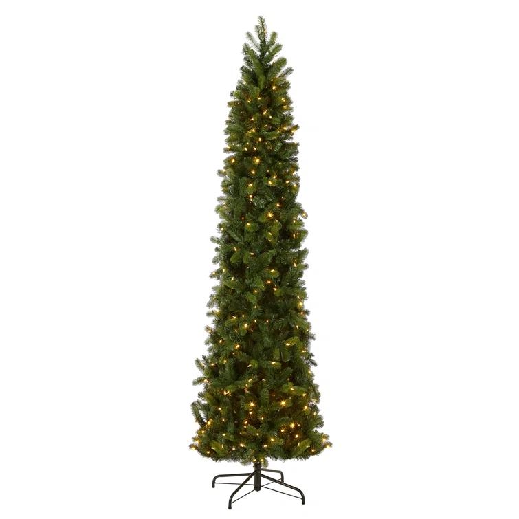 9' Prelit Pencil Slim Feel Real Downswept Douglas Fir Artificial Christmas Tree Dual Color Lights - National Tree Company