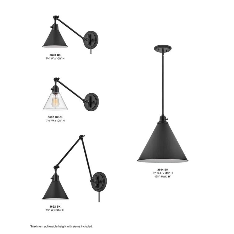 Arti 7.75-in Swing Arm Extendable Single Light Plug-In Sconce with On/Off Switch