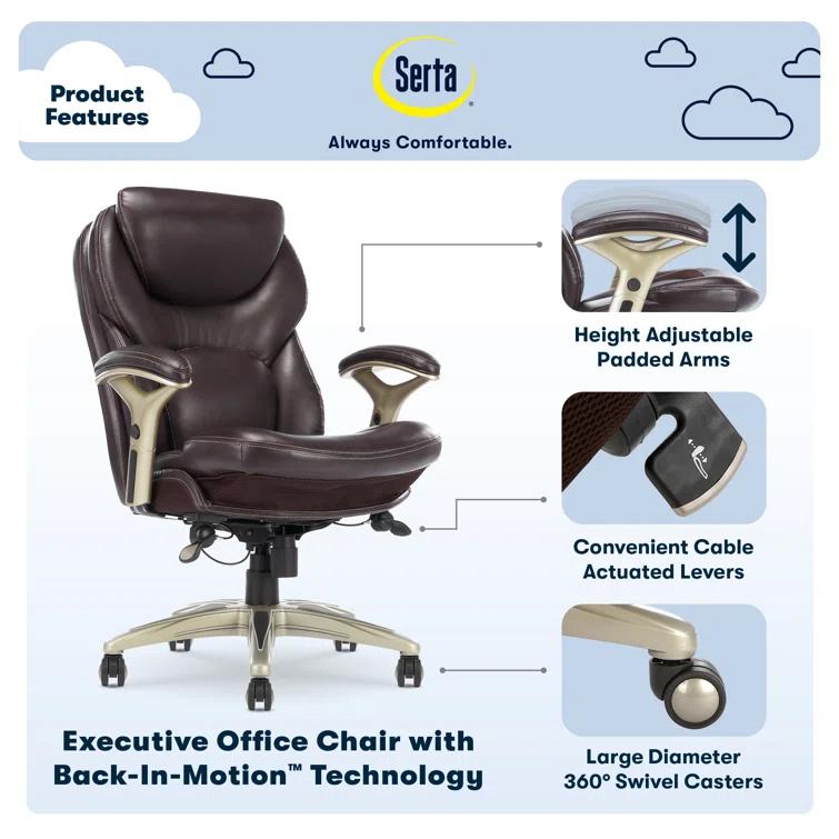 Serta Claremont Ergonomic Executive Office Chair with Back in Motion Technology and Lumbar Support