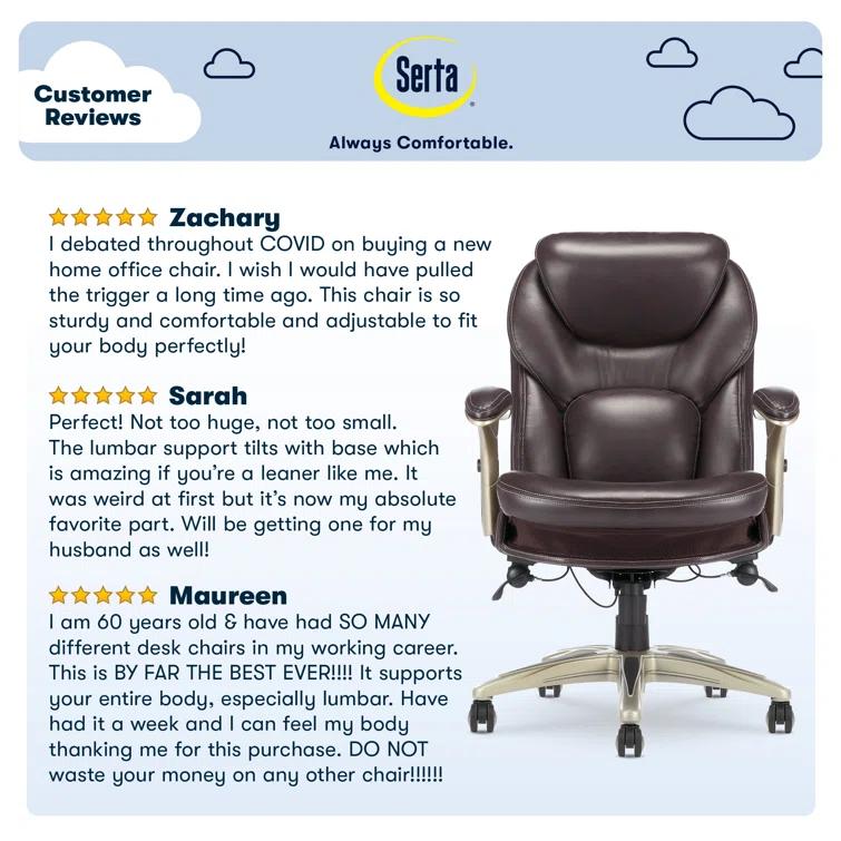 Serta Claremont Ergonomic Executive Office Chair with Back in Motion Technology and Lumbar Support