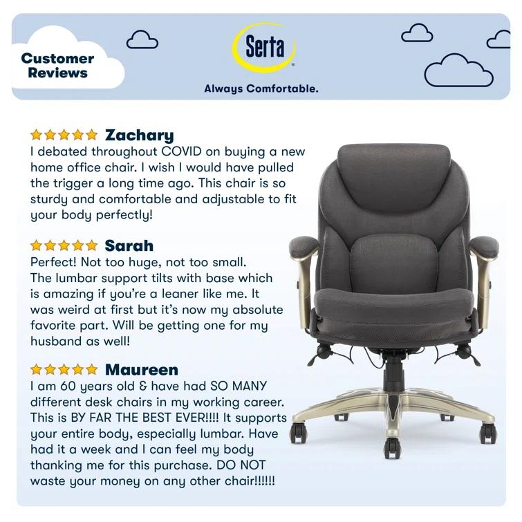 Serta Claremont Ergonomic Executive Office Chair with Back in Motion Technology and Lumbar Support