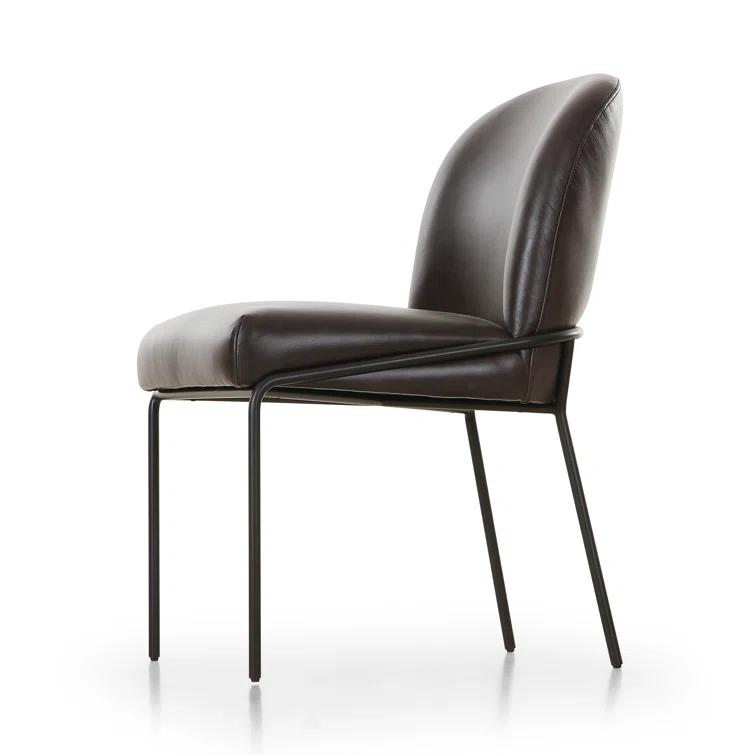 Laina Leather Upholstered Back Side Chair in Black