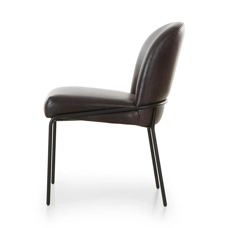 Laina Leather Upholstered Back Side Chair in Black
