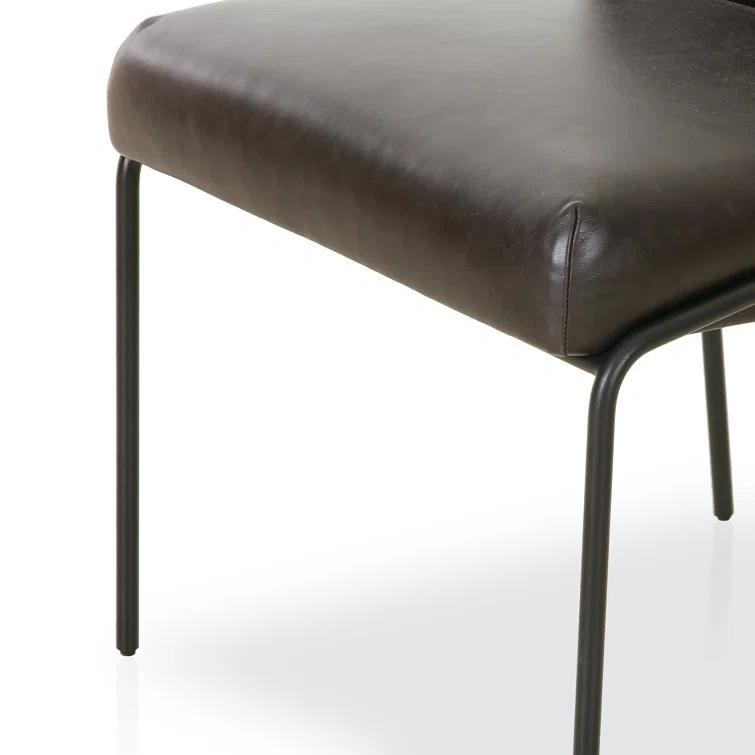 Laina Leather Upholstered Back Side Chair in Black