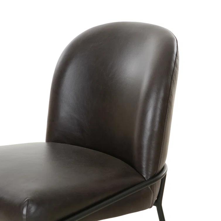 Laina Leather Upholstered Back Side Chair in Black