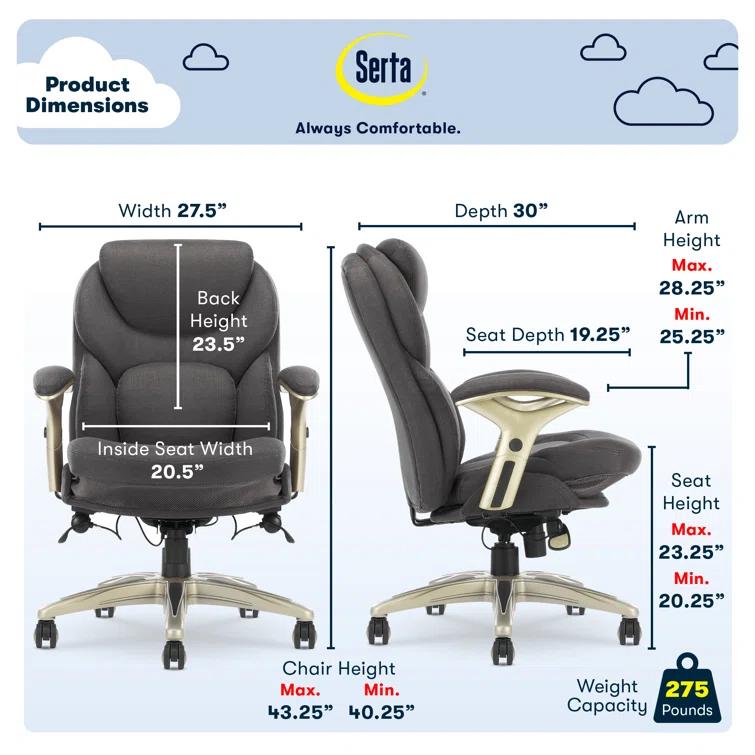 Serta Claremont Ergonomic Executive Office Chair with Back in Motion Technology and Lumbar Support